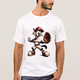 Camiseta Gatinho De Beisebol Enrola Para Cima