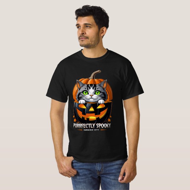 Camiseta Gatinho de Cabeça de Bomba Puramente Spookly Hallo (Frente Completa)