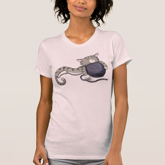 Camiseta Gatinho de cartum com esfera de fios (Frente)