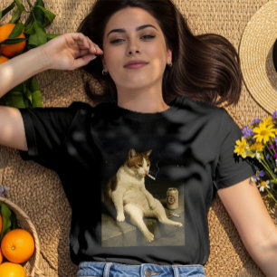 Camiseta Gatinho de Cigarro Meme Engraçado de Gato Fumando