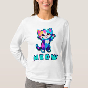 Camiseta Gatinho de Desenho Animado Colorido Levantando Pat