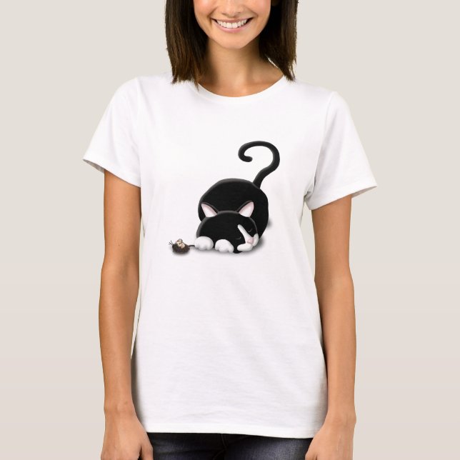 Camiseta Gatinho de desenho animado com mouse de brinquedo (Frente)