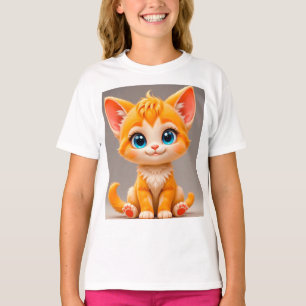 Camiseta Gatinho de Desenho Animado Laranja Fofo