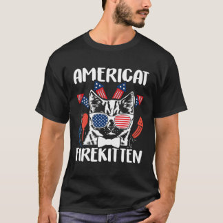 Camiseta gatinho de fogo americano 4 de julho gato com fogo