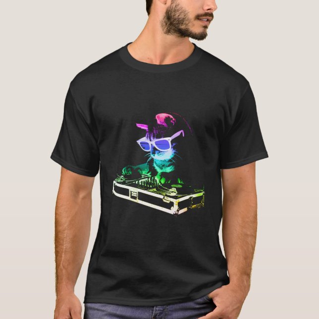 Camiseta Gatinho de Gato Arco-Íris Dj (Frente)