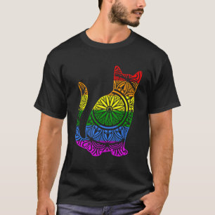 Camiseta Gatinho de Gato Arco-Íris Mandala Lotus Flower Yog
