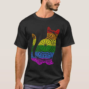 Camiseta Gatinho de Gato Arco-Íris Mandala Lotus Flower Yog
