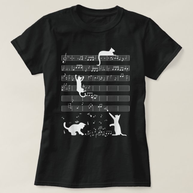Camiseta Gatinho De Gato Bonito Reproduzindo Música Nota En (Frente do Design)