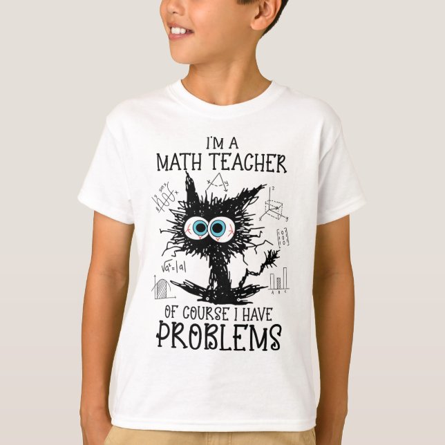 Camiseta Gatinho de Gato Negro, sou professor de Matemática (Frente)