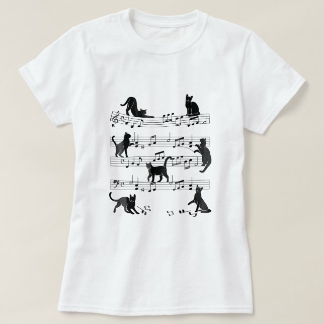 Camiseta Gatinho De Gato Reproduzindo Música Limpa Piano Ar (Frente do Design)