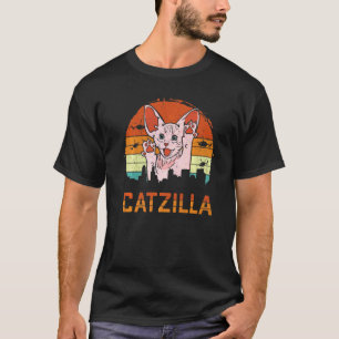 Camiseta Gatinho de gato Sphynx Catzilla Monstro Atacando C