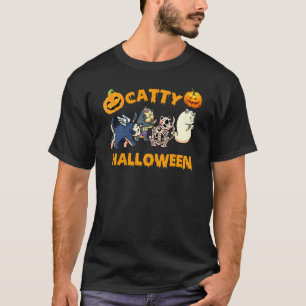 Camiseta Gatinho de Halloween Gato Fantasma Roupas de Gato
