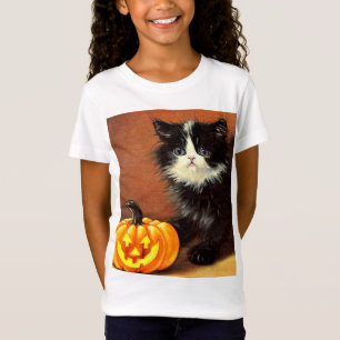 Camiseta Gatinho de Halloween Preto e Branco Vintage