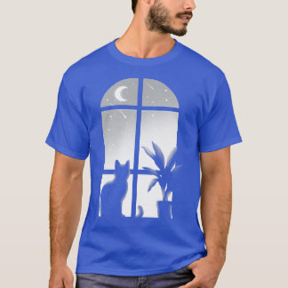 Camiseta Gatinho de janela de gato com estrelas infinitas