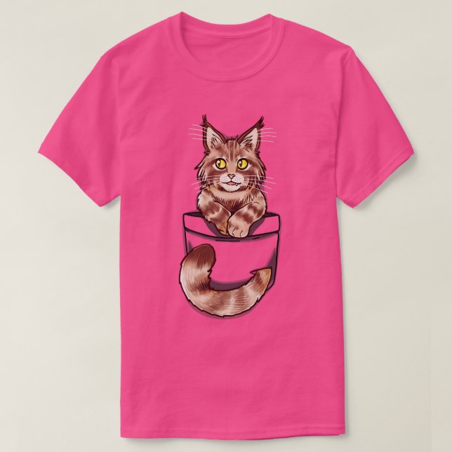Camiseta Gatinho de Maine Coone de Bolso (Frente do Design)