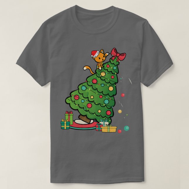 Camiseta Gatinho de Natal da Árvore de Natal (Frente do Design)