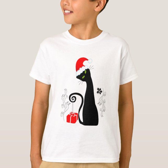 Camiseta Gatinho de Natal moderno (Frente)