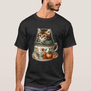 Camiseta Gatinho de Outono em Capa de Tricô de Caneca de Ca