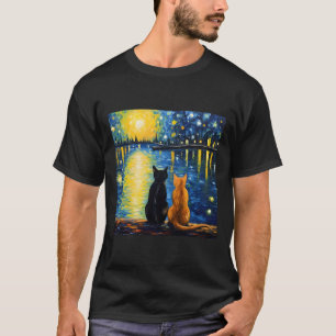 Camiseta Gatinho de Pintura de Gatos Starry Night Lover