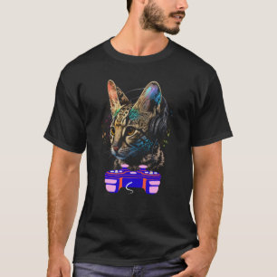 Camiseta Gatinho de Savannah Jogador de Jogos Animal Vídeo 