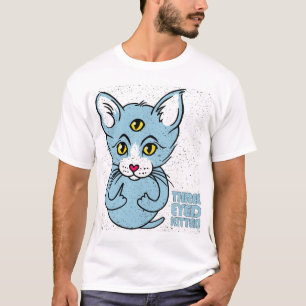 Camiseta Gatinho de Três Olhos Arte Grunge de Gato Engraçad