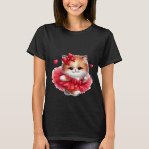 Camiseta Gatinho de Tutu Dançante Fofo Coração Vermelho Amo