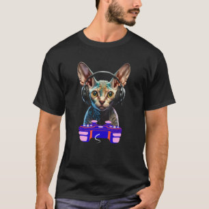 Camiseta Gatinho Devon Rex Jogador de Video Game Animal Hom