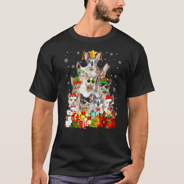 Camiseta Gatinho Devon Rex Natal Enfeite de árvore de Natal (Frente)