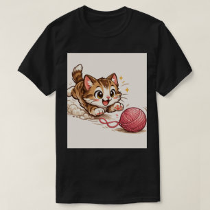 Camiseta Gatinho Divertido e Bola de Lã Cartoon
