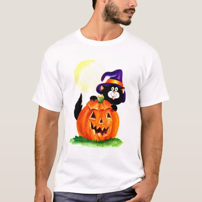 Camiseta Gatinho do Dia das Bruxas (Frente)