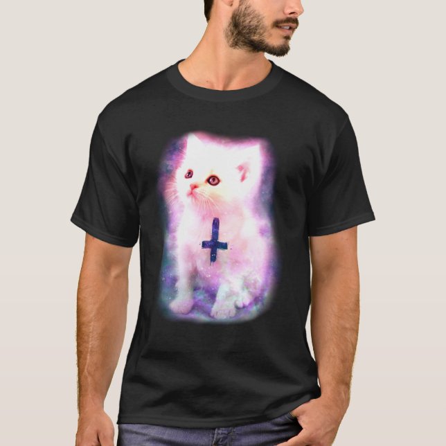 Camiseta Gatinho do espaço com cruz invertida (Frente)