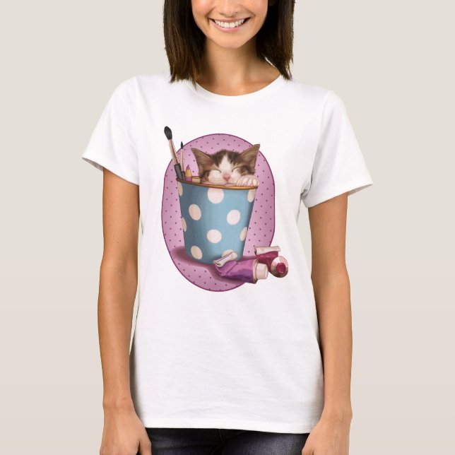 Camiseta Gatinho do pote do lápis (Frente)