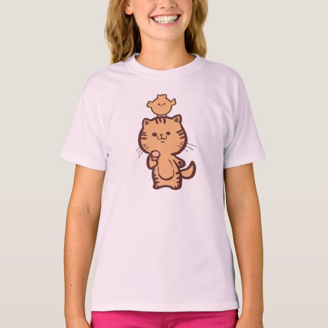 Camiseta Gatinho e frango pequeno (Frente)