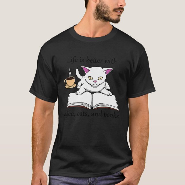 Camiseta Gatinho e Lendo Café (Frente)