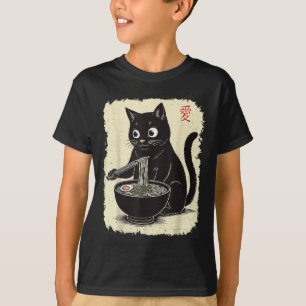 Camiseta Gatinho Engraçado Comendo Ramen Japonês Anime Kawa