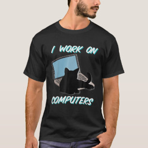 Camiseta Gatinho Engraçado De Gatos Pretos E Computadores