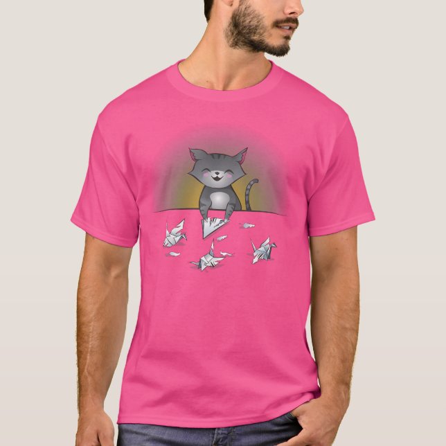 Camiseta Gatinho Engraçado e Bonito Origami (Frente)