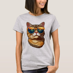 Camiseta Gatinho Engraçado Gato Fofo Usando Óculos de Sol A