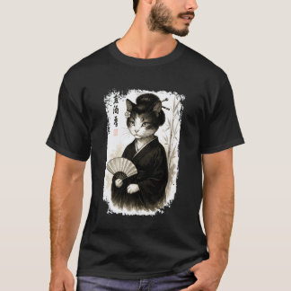Camiseta Gatinho Engraçado Gato Geisha com Kimono. Design J