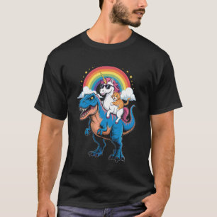 Camiseta Gatinho Espacial de Dinossauro Montado em Unicórni