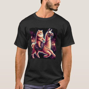 Camiseta Gatinho Espacial Montando Lhama Cósmo Laranja Geng
