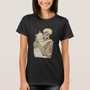 Camiseta Gatinho Esqueleto Abraçando Gato Gráfico Halloween