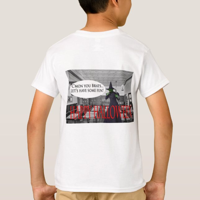 Camiseta gatinho Feliz de bruxa do Halloween (Verso)