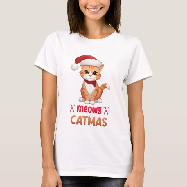 Camiseta Gatinho feliz de Papais noeis de Natal de Pet Love (Frente)