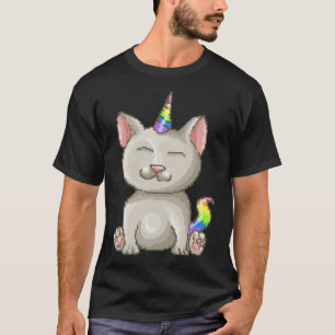 Camiseta Gatinho Feliz Pixel Rainbow Cat Unicorn