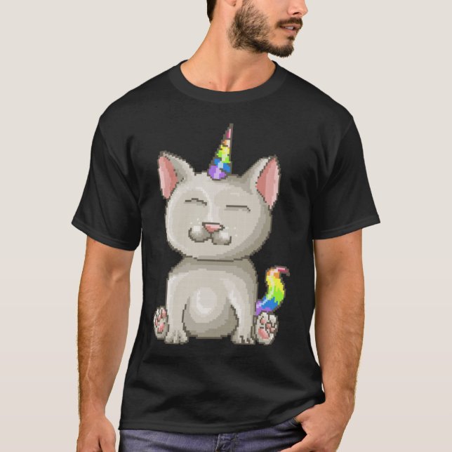 Camiseta Gatinho Feliz Pixel Rainbow Cat Unicorn (Frente)