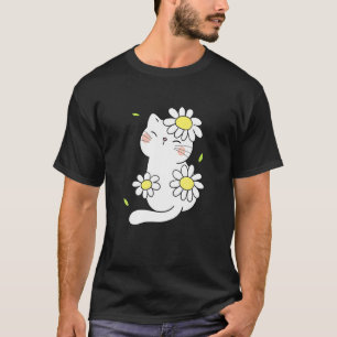 Camiseta Gatinho Floral da Primavera com Flor Animal Margar