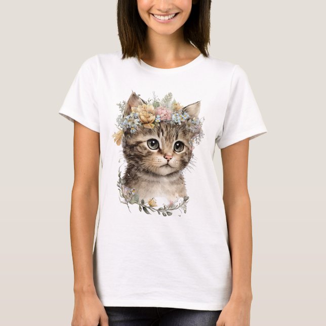 Camiseta Gatinho Floral De Caquinha (Frente)