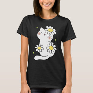Camiseta Gatinho Floral De Primavera De Gato Daisy Com Flor