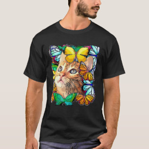 Camiseta Gatinho Fofo Brincando com Borboletas